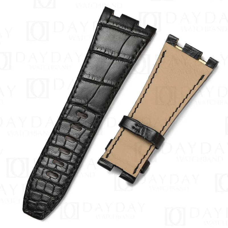 Buy custom Audemars Piguet royal oak Black leather strap 23mm 26mm 28mm 30mm handmade for sale (2)