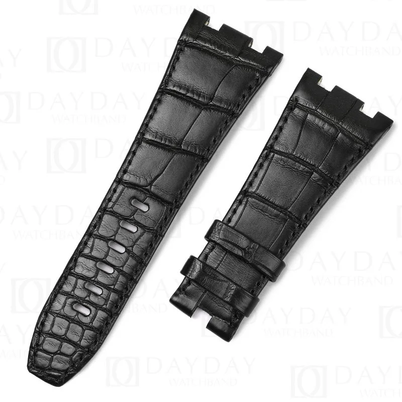 Buy custom Audemars Piguet royal oak Black leather watch strap 23mm 26mm 28mm 30mm handmade for sale