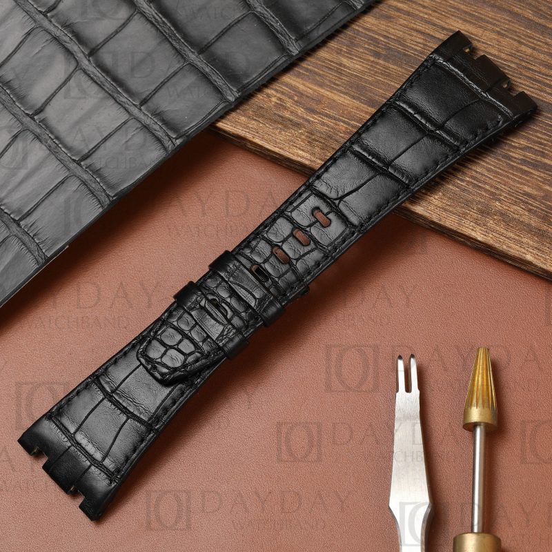 Buy custom Audemars Piguet royal oak Black leather watch straps 23mm 26mm 28mm 30mm handmade for sale