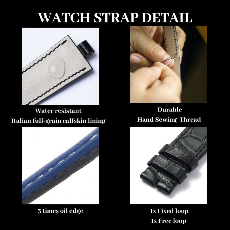 Custom handmade watch bands detail waterproof calfskin Hand stitching - Oil edge hao