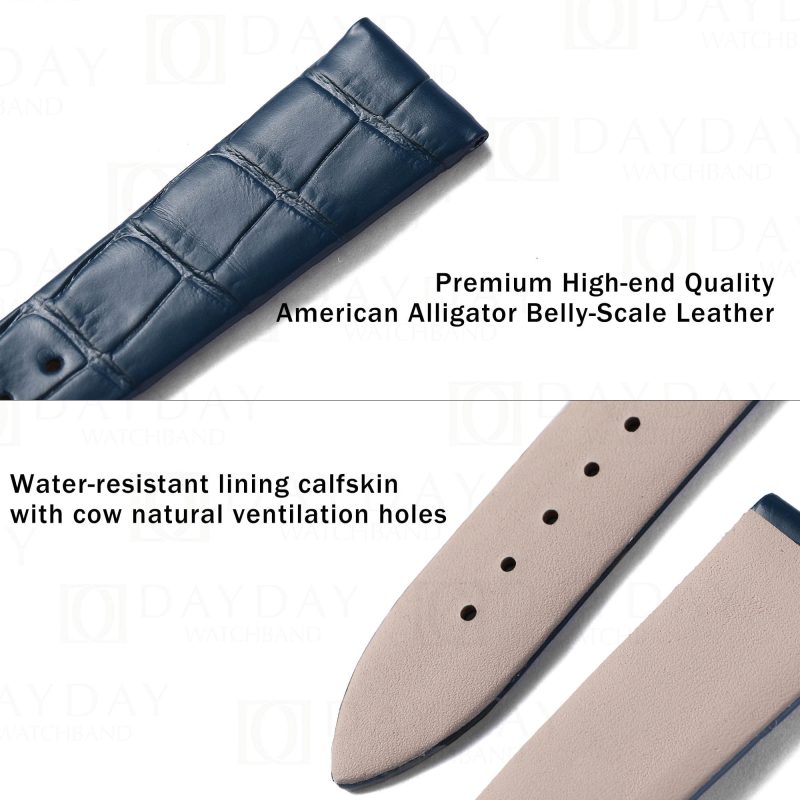 Custom alligator blue watch bands for Blancpain Villeret Womens Watch