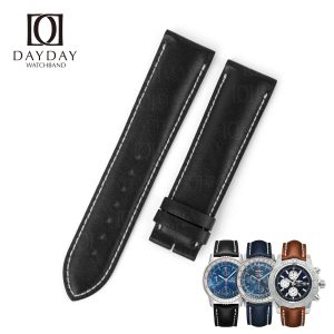 Custom handmade Black calf skin leather Breitling straps