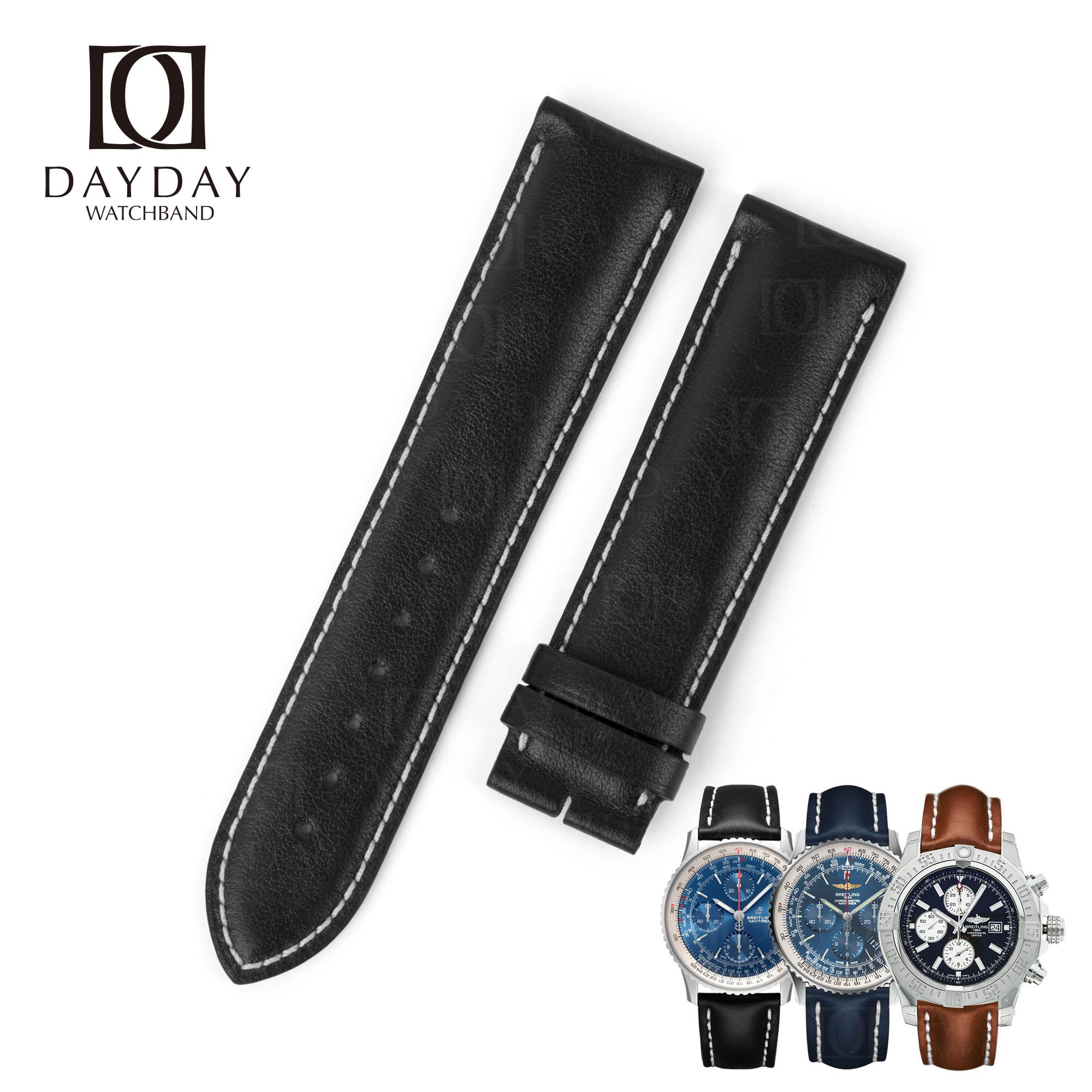 Custom handmade Black calf skin leather Breitling straps