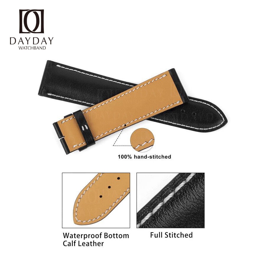 Custom handmade Black calf skin leather Breitling straps