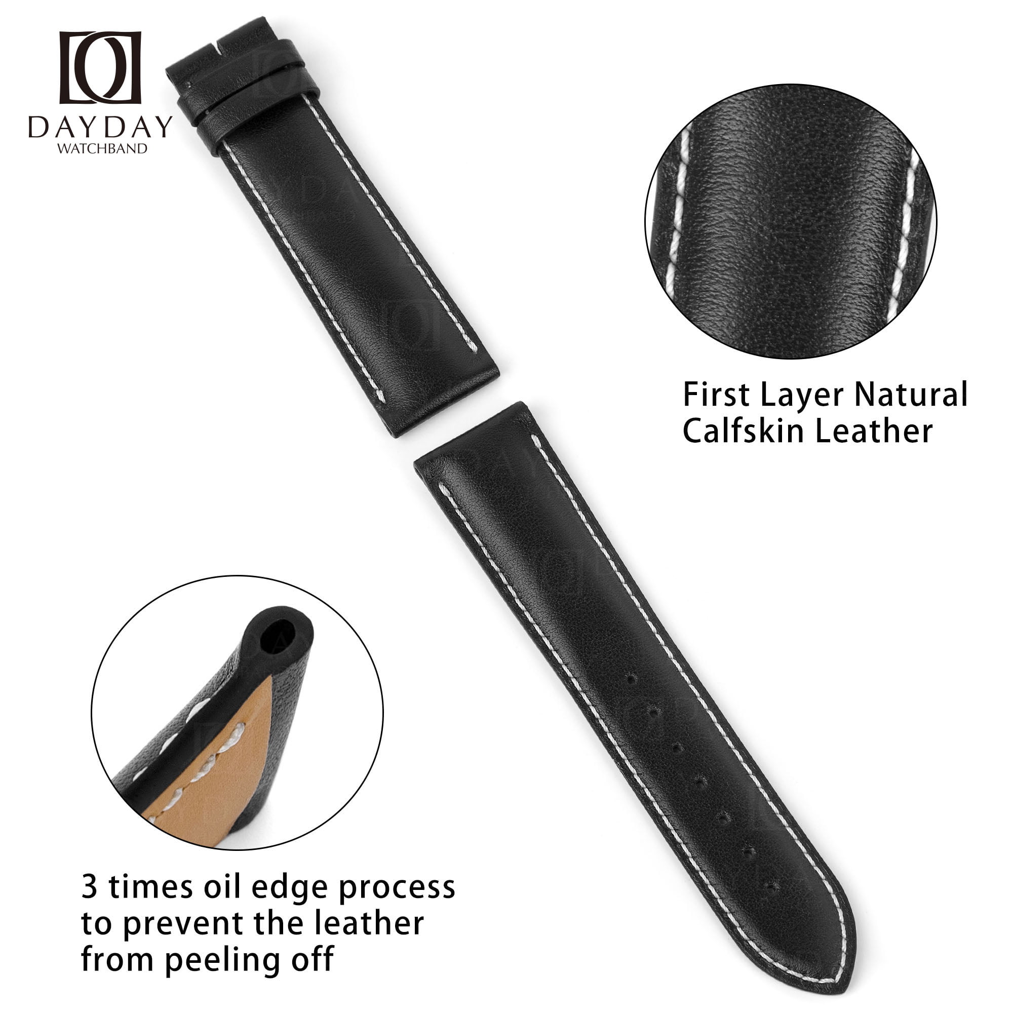 Custom handmade Black calf skin leather Breitling straps