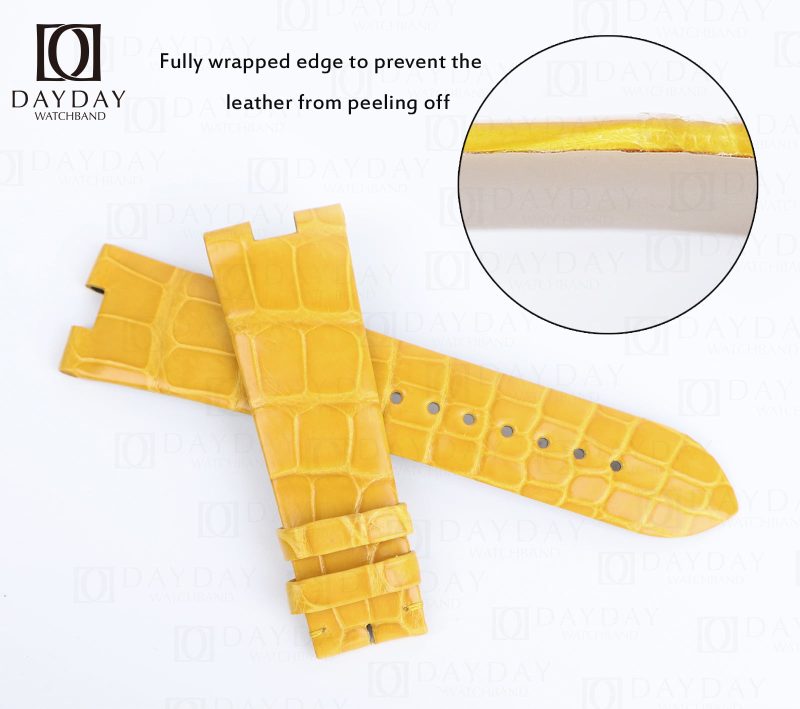 Yellow Leather Watch Band for Cartier Pasha strap De Cartier pin buckle Handmade replacement Strap