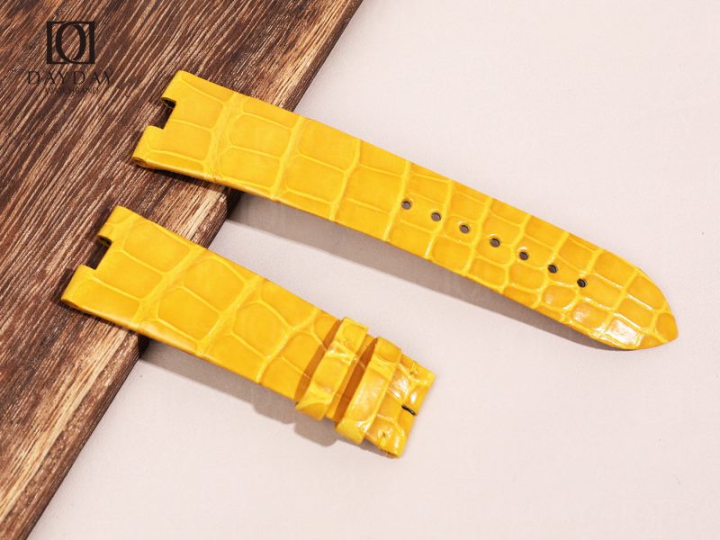 Yellow Leather Watch Band for Cartier Pasha strap De Cartier pin buckle Handmade replacement Strap