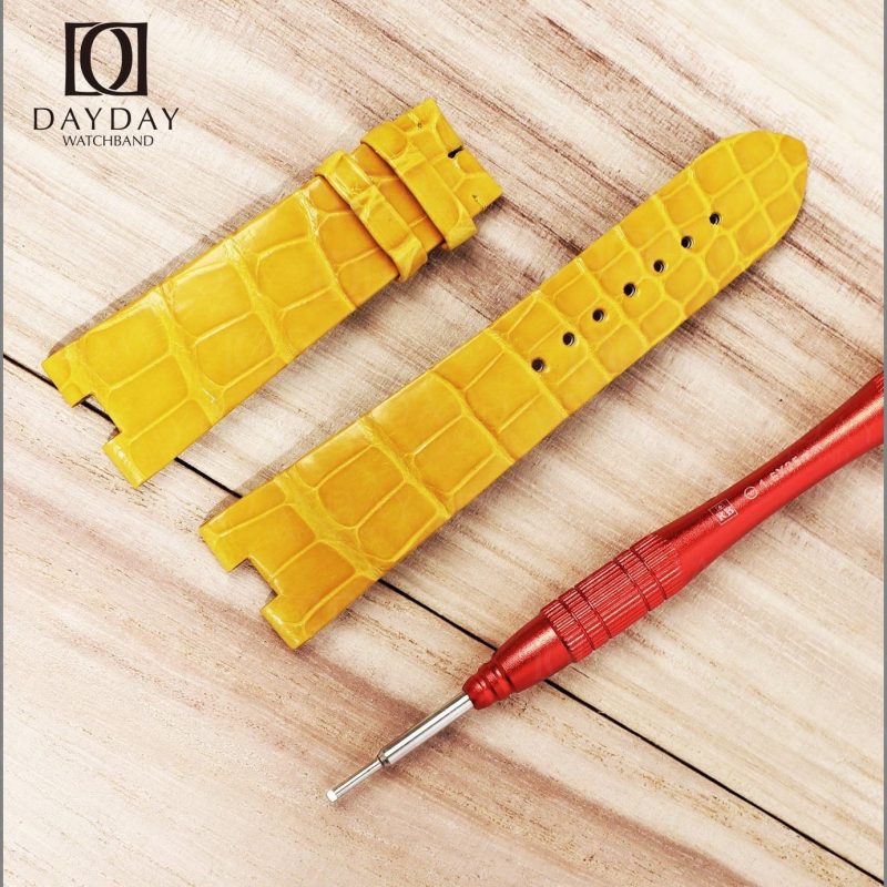 Yellow Leather Watch Band for Cartier Pasha strap De Cartier pin buckle Handmade replacement Strap