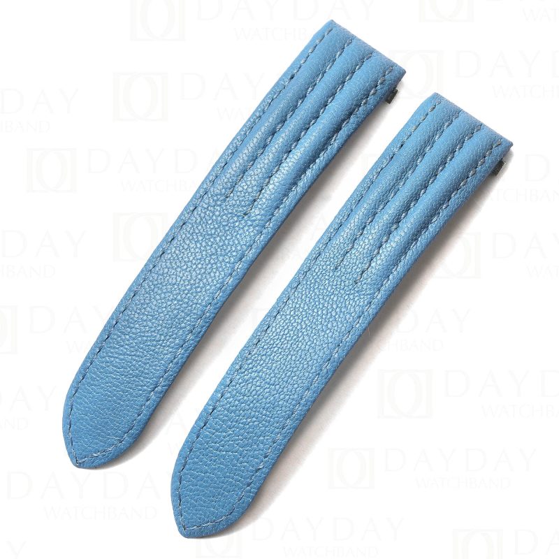 Custom premium calfskin blue leather watch strap replacement for Cartier Roadster Chronograph non-Chronograph XL 2510 3405 19mm 20mm men's and women's