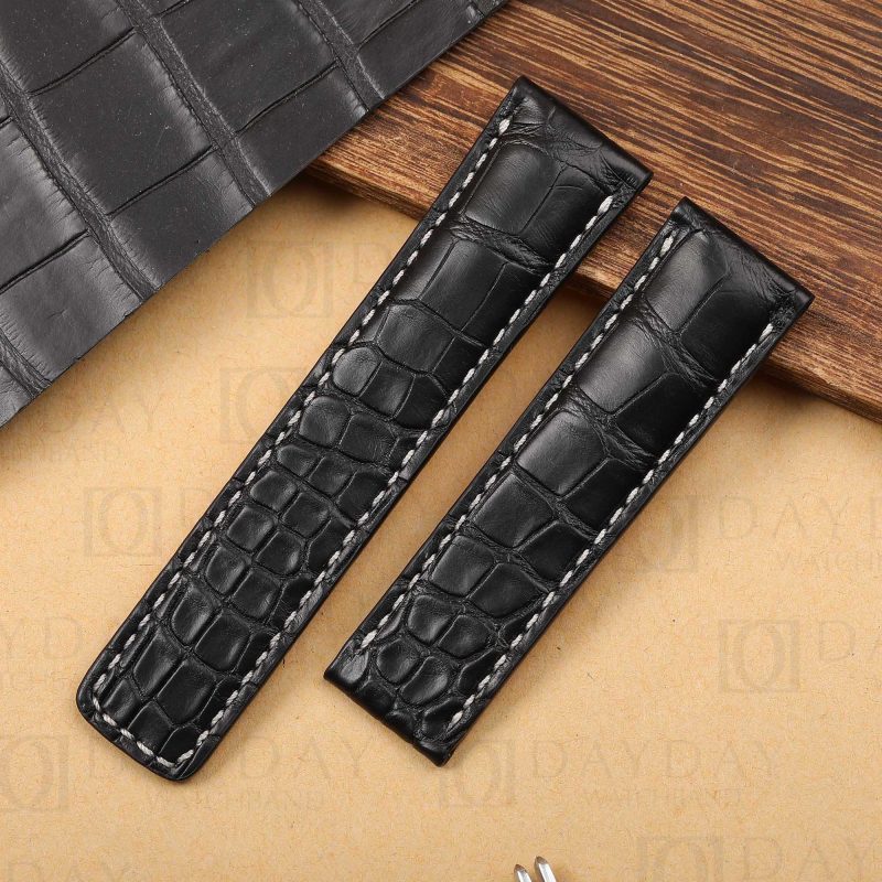 Personalized bespoke Black alligator leather watch band replacement for Breitling Navitimer 20mm 22mm watch strap (1)