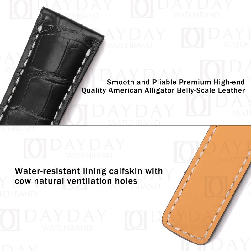 Personalized bespoke Black alligator leather watch band replacement for Breitling Navitimer 20mm 22mm watch strap (2)