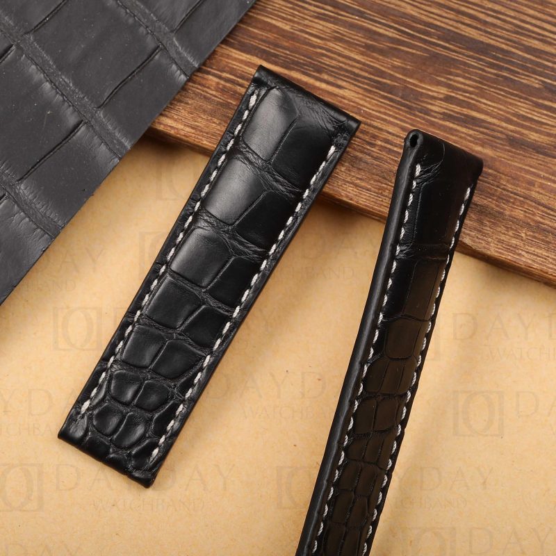 Personalized bespoke Black alligator leather watch band replacement for Breitling Navitimer 20mm 22mm watch straps (1)