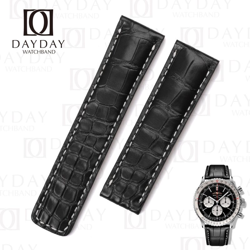 Personalized bespoke Black alligator leather watch band replacement for Breitling Navitimer 20mm 22mm watchbands (1)