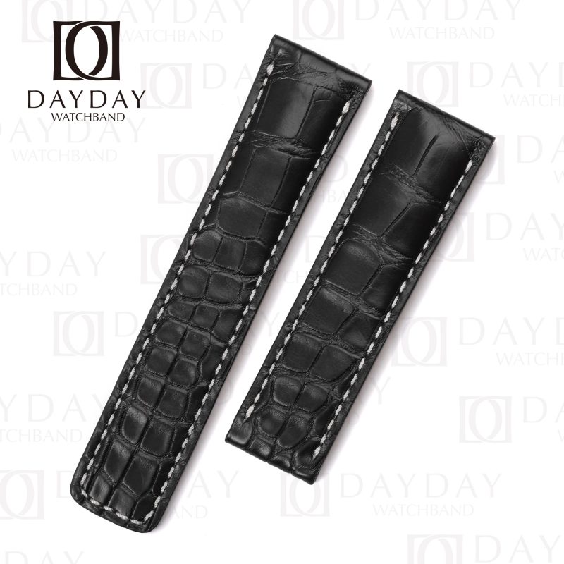 Personalized bespoke Black alligator leather watch band replacement for Breitling Navitimer 20mm 22mm watchbands (3)