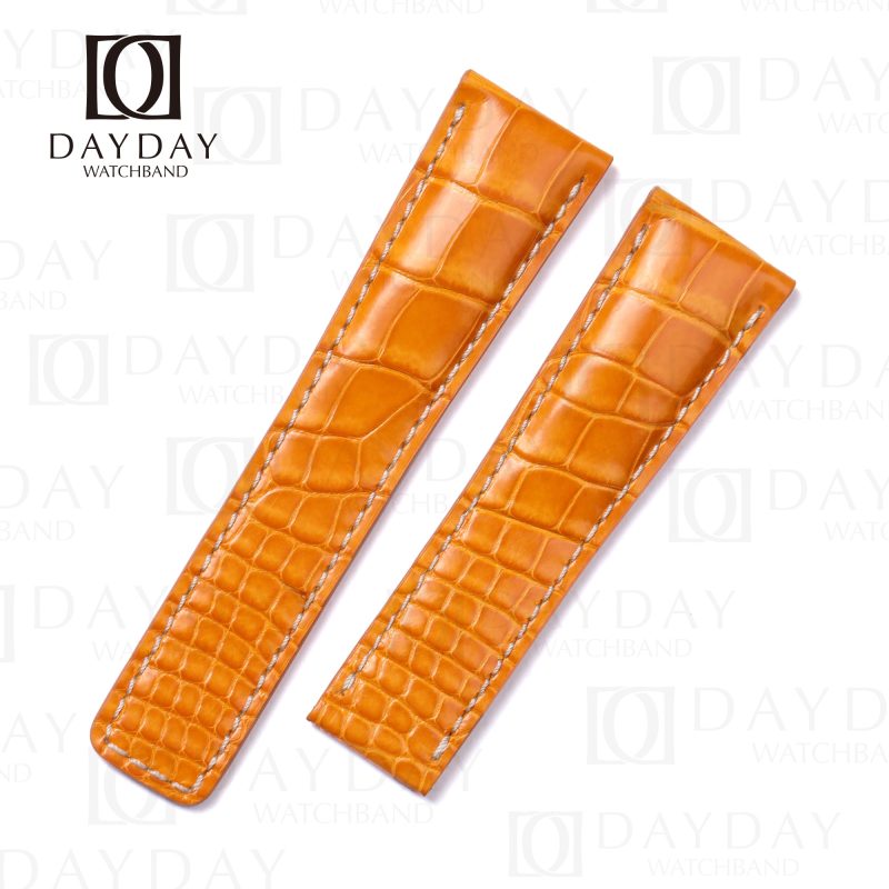 Personalized bespoke Yellow alligator leather watch band replacement for Breitling Navitimer 20mm 22mm watchbands