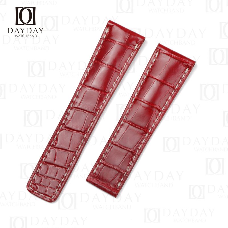 Personalized bespoke red alligator leather watch band replacement for Breitling Navitimer 20mm 22mm