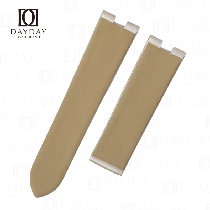 Vanilla color satin fabric watch band 11mm 20mm for Cartier Baignoire with calfskin lining (2)
