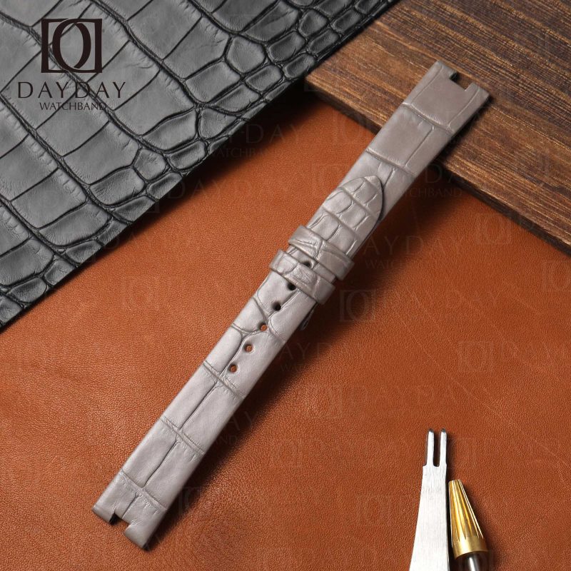 Custom grey alligator leather bnad for Cartier Ballon Bleu de pin buckle watch band