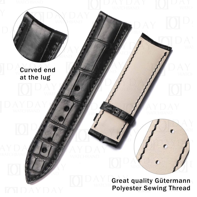 Custom black Genuine alligator leather girard perregaux watch bands for Girard Perregaux Special Series 49805