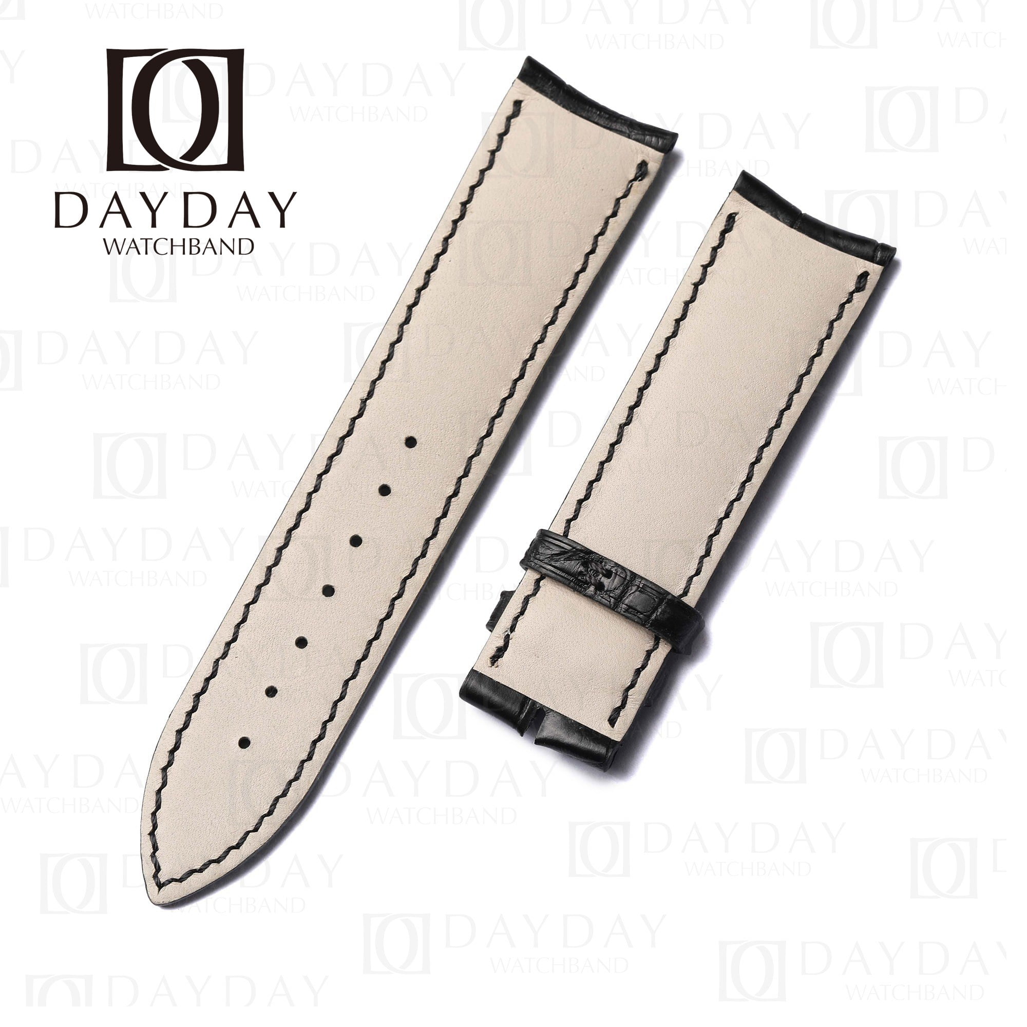 Custom black Genuine crocodile leather watch strap linning material for Girard Perregaux Special Series 49805