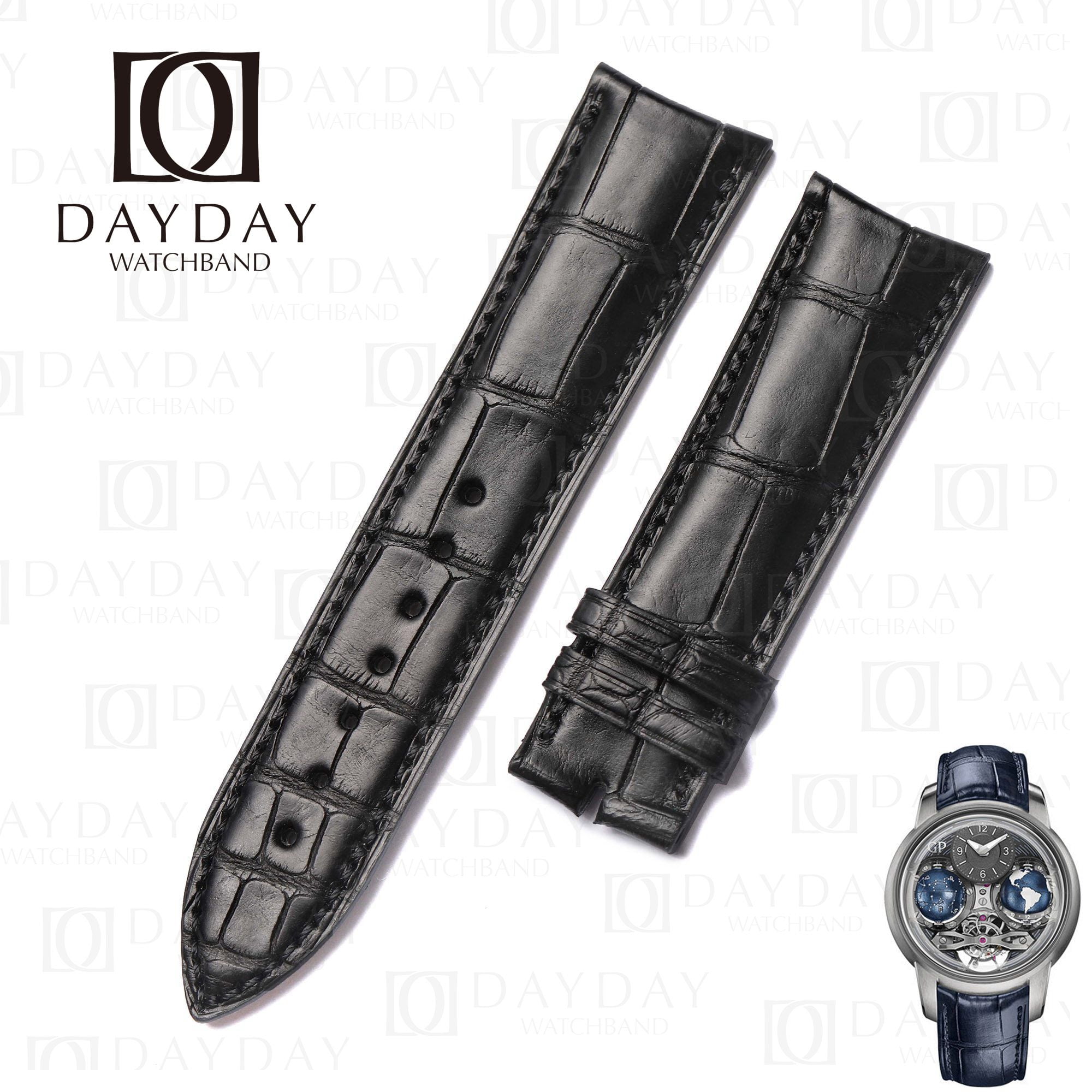 Custom black Genuine crocodile leatherwatch strap for Girard Perregaux Special Series 49805