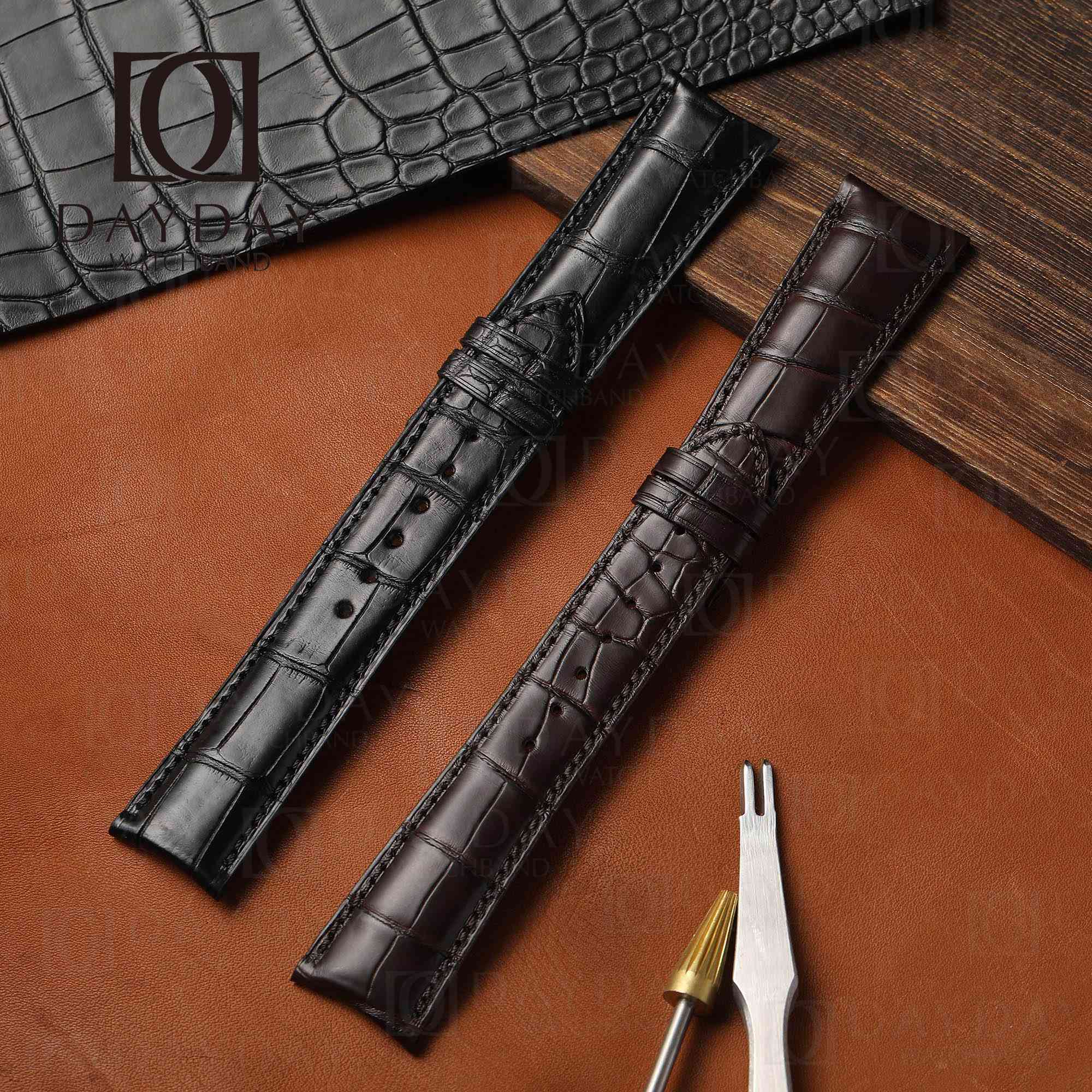 Custom black brown Genuine alligator leather girard perregaux watch bands for Girard Perregaux Special Series 49805