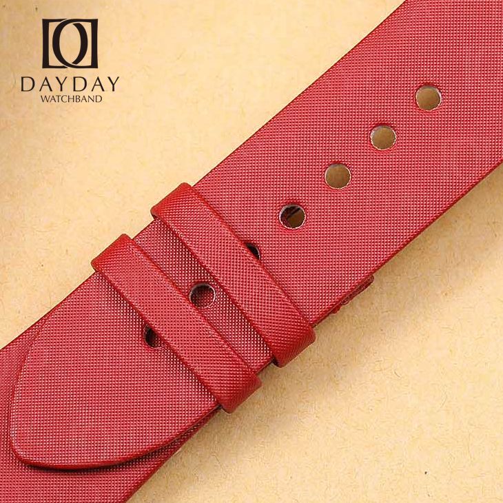 Bespoke Cartier Tank Divan satin fabric watch replacement straps Red pin buckle 24mm