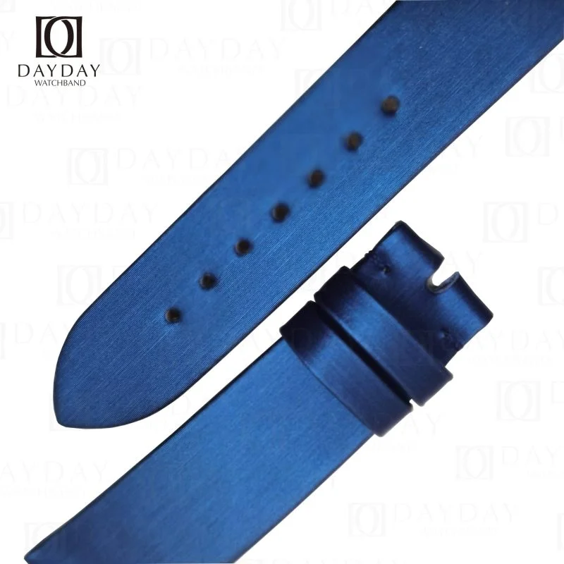 Bespoke blue satin Omega Deville watch band free custom leather color stitching color