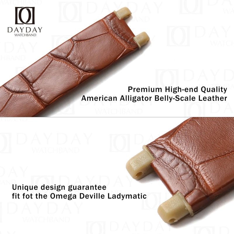 Bespoke high-end great crocodile leather brown Omega watch fit for Omega De Ville Ladymatic watch straps aftermarket (2)