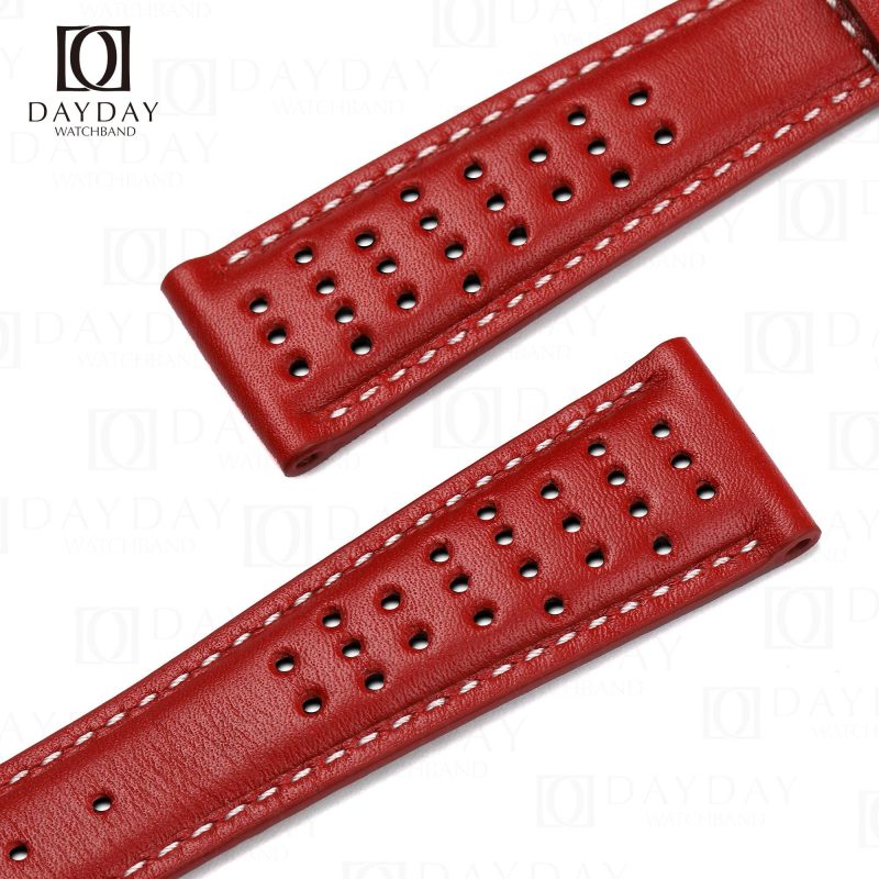 Bespoke red calfskin Omega Speedmaster bracelet Flat end for Omega Seamaster, Speedmaster for sale