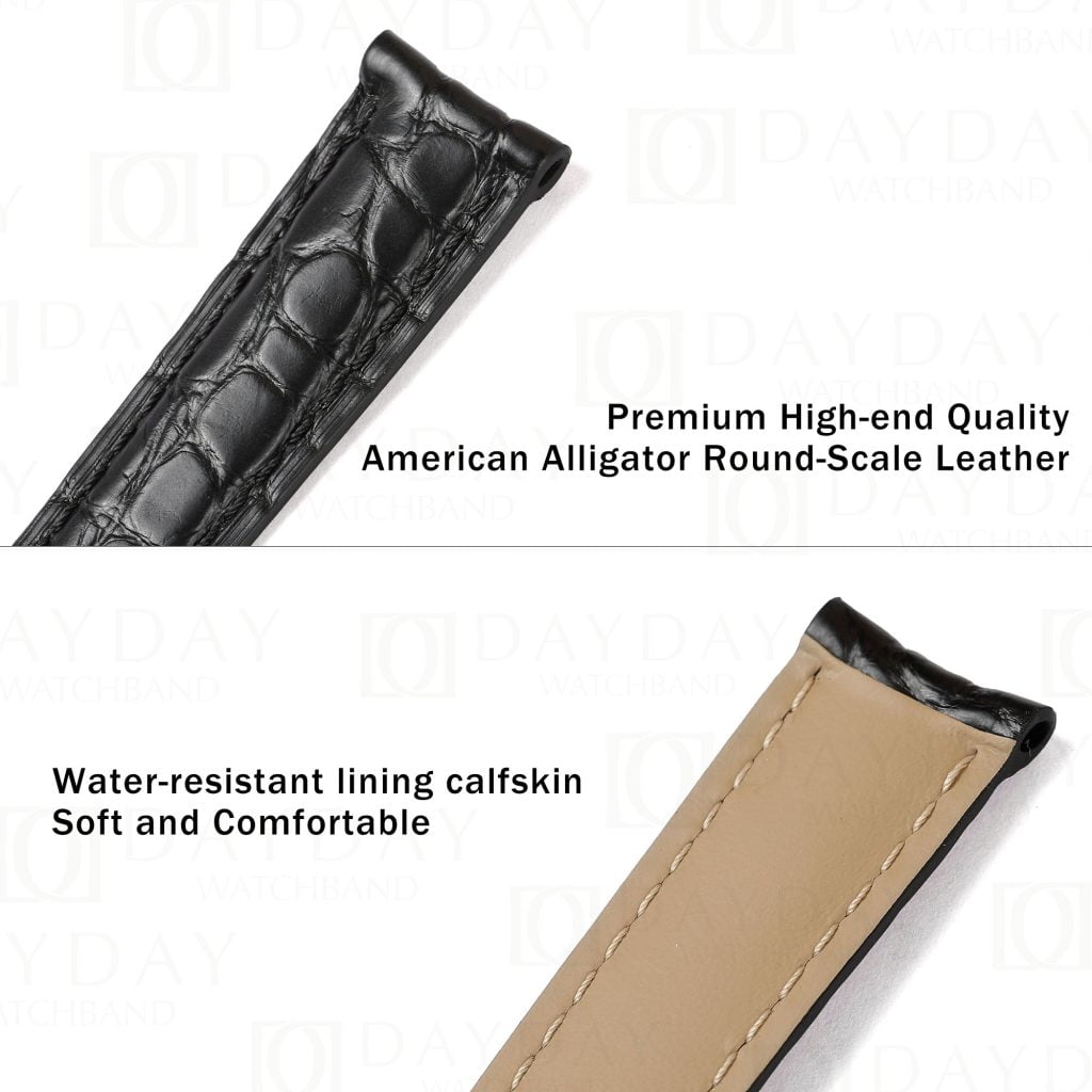 Krokodil Lederarmband für Cartier Tank / Tank Solo / Tank Must – Schwarz