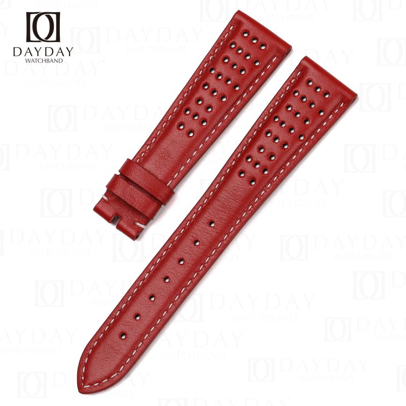 Buy a custom red Premium calfskin leather Speedmaster Rally strap Flat end for Omega Seamaster, Speedmaster for sale