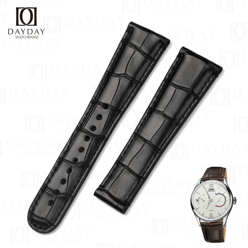 Buy black alligator leather Oris watch strap replacement for sale