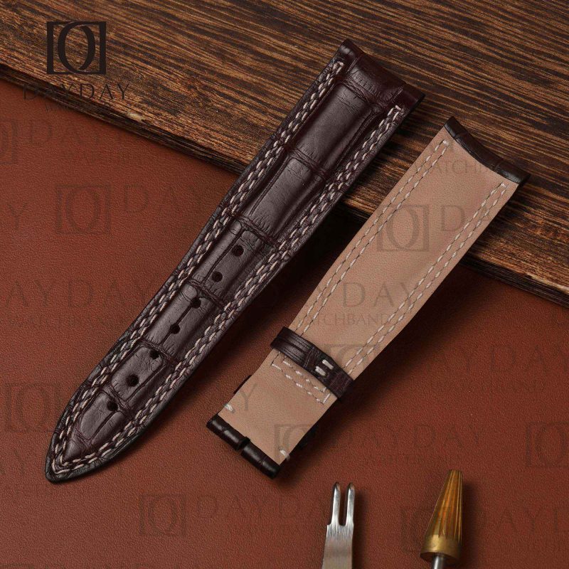 Buy brown custom genuine crocodile leather Jaeger Lecoultre watch bands 22mm Fit for JLC Master compressor, Memovox, Chronograph, Diving