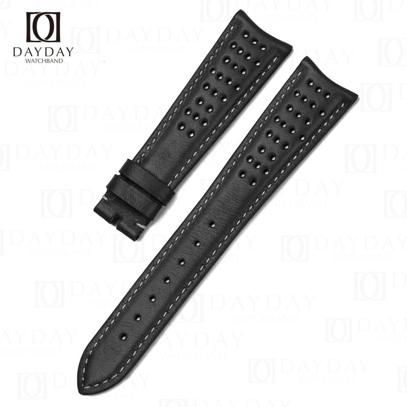 Buy custom black Premium calfskin leather Speedmaster Rally strap Curved end for Omega Seamaster, Speedmaster for sale