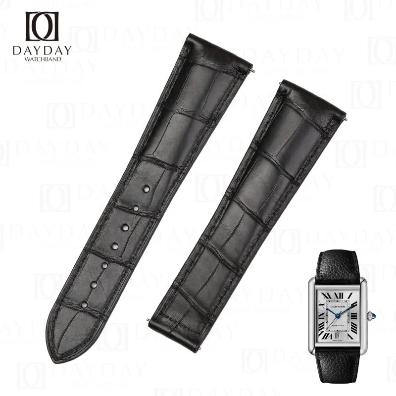 Buy handmade black top quality real crocodile Cartier Tank Must leather strap for Cartier Tank, Xl, Must, Solo, Tank Francaise, Cartier Large WSTA0040 (2)