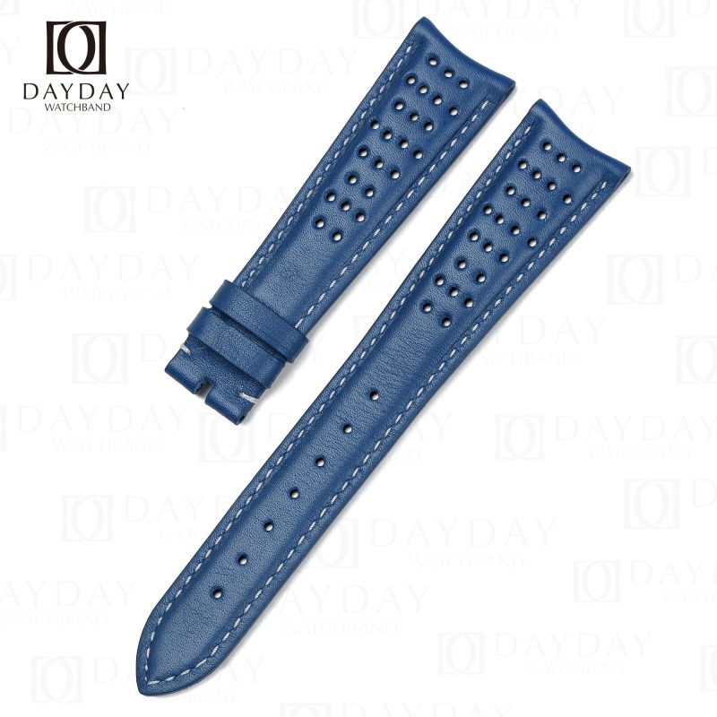 Buy handmade blue top quality real calf leather Omega Speedmaster watch bands Curved end aftermarket