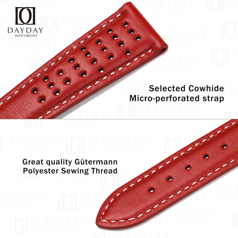 Buy handmade red top quality real calf leather Omega Speedmaster watch band Flat end aftermarket