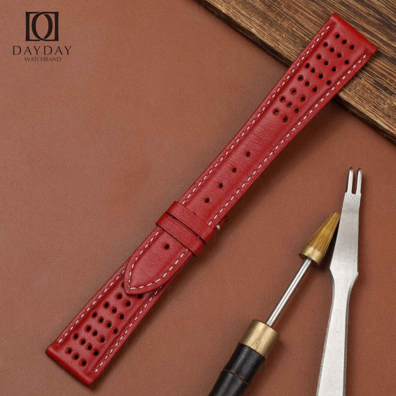 Buy handmade red top quality real calf leather Omega Speedmaster watch bands Flat end aftermarket (2)