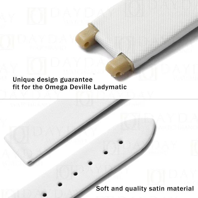 Buy handmade white satin Omega De Ville leather strap fit for Omega De Ville Ladymatic watch 16mm for sale (2)