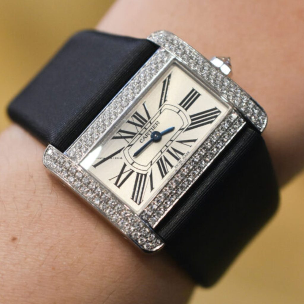Cartier Tank Divan with balck satin strap