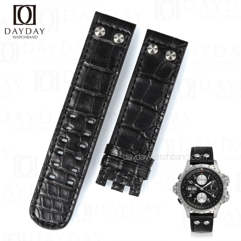 Custom Handmade black alligator strap for hamilton watch