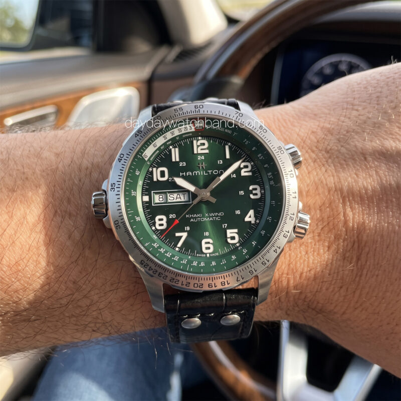 Custom Handmade alligator strap for hamilton watch on wrist