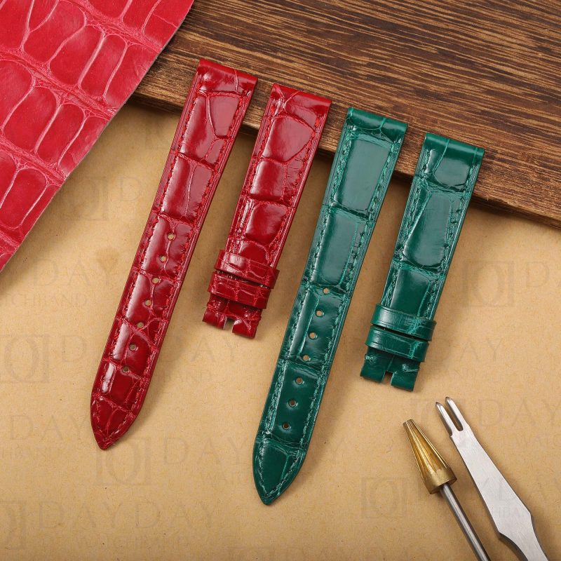 Custom Red Green Cartier Tank leather strap replacement 23mm for Cartier Ronde Tank Solo men's watch at low price