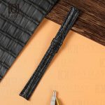 Custom Roun-Scale black genuine crocodile leather strap for Cartier Ronde & Tank Solo watch for sale