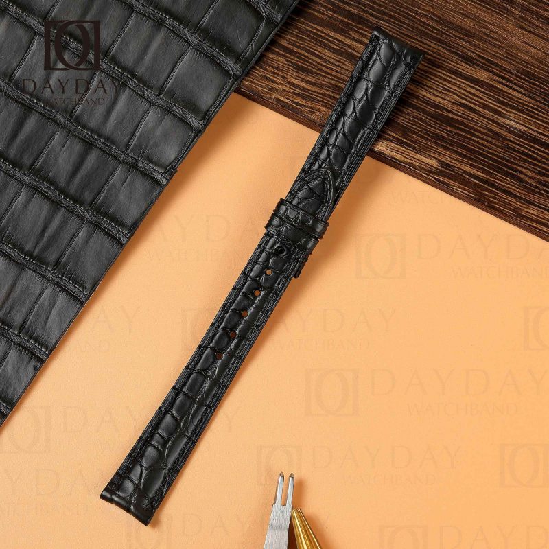 Custom Roun-Scale black genuine crocodile leather strap for Cartier Ronde & Tank Solo watch for sale