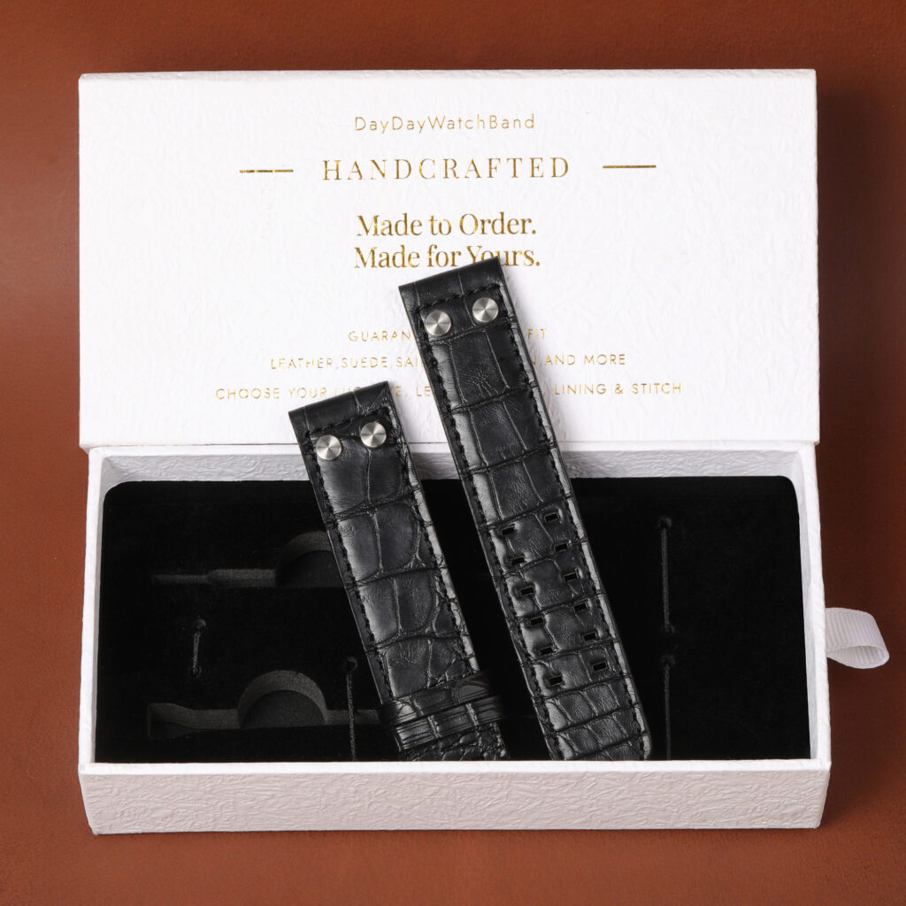 Custom bespoke alligator Leather Strap for Hamilton Khaki watch packing