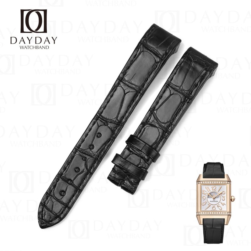 Custom black alligator leather Jaeger LeCoultre Reverso watch strap for Jaeger LeCoultre Reverso Squadra Q1548420, 1558420 women’s watch (2)