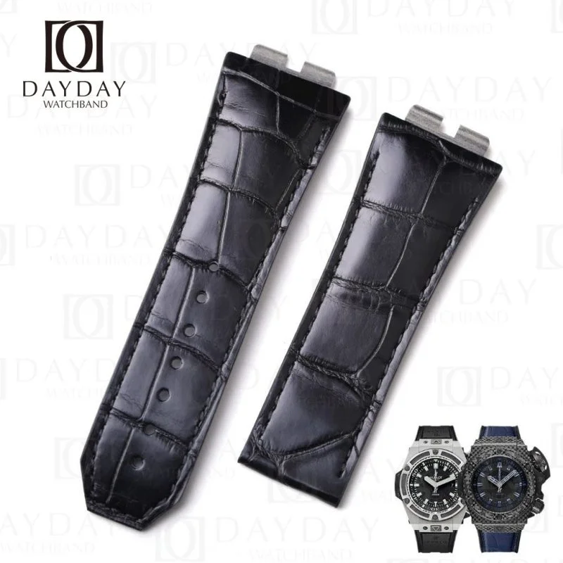 Custom black alligator leather watch strap for Hublot Big Bang 411