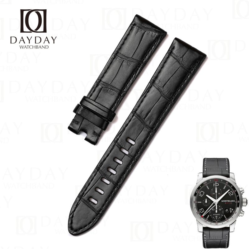 Custom black alligator leather watch strap replacement for Montblanc Timewalker (2)
